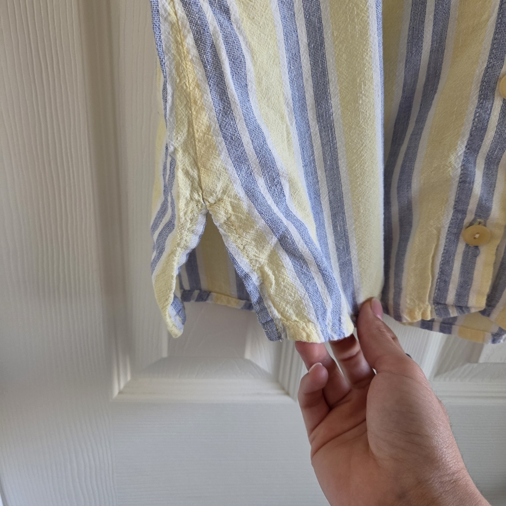 FLAX Viscose‎ Linen Blend Sleeveless Striped Shirt Butter Yellow Blue Size Small - Picture 5 of 7